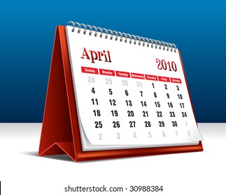 Vector illustration of a 2010 desk calendar showing the month April