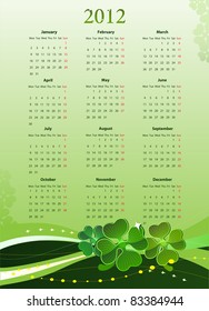 Vector illustration of 2012 calendar for St. Patrick?s Day, starting from Mondays