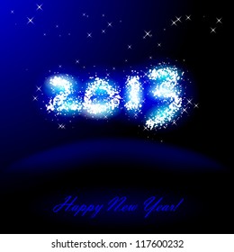 Vector illustration of 2013 in sparkles over blue