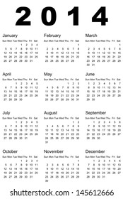 Vector illustration of 2014 calendar
