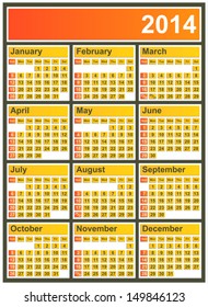 Vector illustration of 2014 calendar fully editable eps10 sunday to saturday