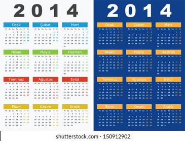 Vector illustration of 2014 Calendars in Turkish Language