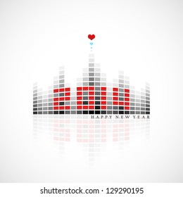 vector illustration of 2014 Happy New Year greeting looks like digital equalizer display with hearts on its top