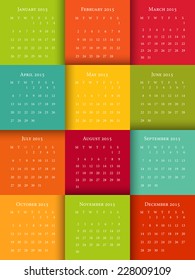 Vector illustration of  2015 calendar template. European format