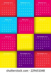 Vector illustration of  2015 calendar template.  Sunday to Saturady calendar format