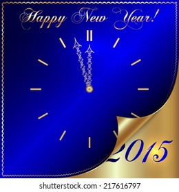 Vector illustration of 2015 new year gold and blue greeting with curled corner