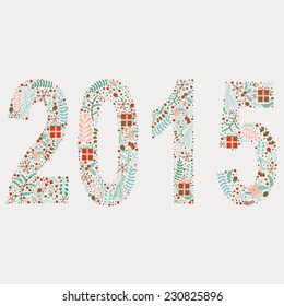 Vector Illustration "2015". Vector numbers made of floral Christmas elements. Floral numbers.