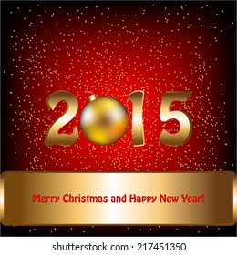 Vector illustration of 2015. Red background. Merry Christmas and Happy New Year!