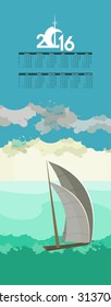 Vector illustration 2016 calendar with a sea view and yacht