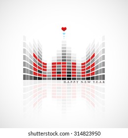 vector illustration of 2016 Happy New Year greeting looks like digital equalizer display with hearts on its top