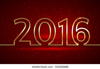 Vector illustration of 2016 new year red greeting billboard with gold wire