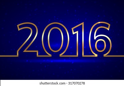 Vector illustration of 2016 new year gold and blue greeting billboard with gold wire