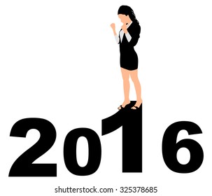 Vector illustration 2016 New Year, business woman