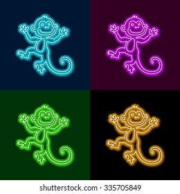 Vector Illustration of 2016 new year Outline neon light BAckground for Design, Website, Banner. Holiday party Element Template. Chinese horoscope Monkey silhouette