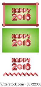 Vector illustration of 2016 new year greetings. Three versions in red on green.
