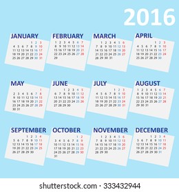 vector illustration of 2016 year simply calendar