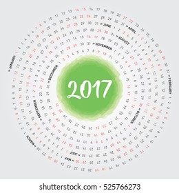 Vector Illustration of 2017 Calendar Design, Spiral 