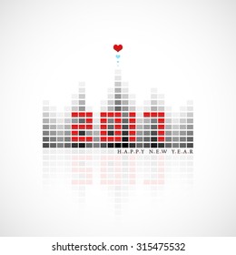 vector illustration of 2017 Happy New Year greeting looks like digital equalizer display with hearts on its top
