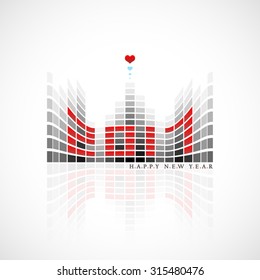 vector illustration of 2017 Happy New Year greeting looks like digital equalizer display with hearts on its top