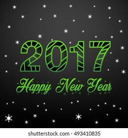 Vector illustration 2017 Happy New Year on dark background with trend green gradient. Numbers twenty, seventy with text.
