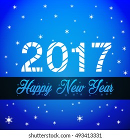 Vector illustration 2017 Happy New Year background with trend light blue gradient. Numbers twenty, seventy with text.