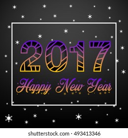 Vector illustration 2017 Happy New Year on dark background with trend yellow-violet gradient. Numbers twenty, seventy with text.