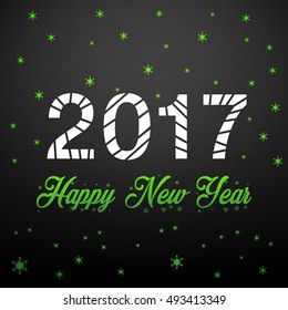 Vector illustration 2017 Happy New Year on dark background with trend green gradient. Numbers twenty, seventy with text.
