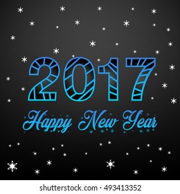 Vector illustration 2017 Happy New Year on dark background with trend blue gradient. Numbers twenty, seventy with text.