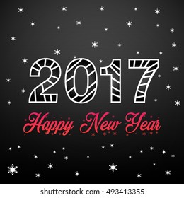 Vector illustration 2017 Happy New Year on dark background with trend red gradient. Numbers twenty, seventy with text.