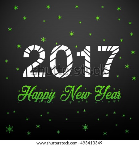 Vector illustration 2017 Happy New Year on dark background with trend green gradient. Numbers twenty, seventy with text.
