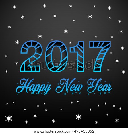 Vector illustration 2017 Happy New Year on dark background with trend blue gradient. Numbers twenty, seventy with text.