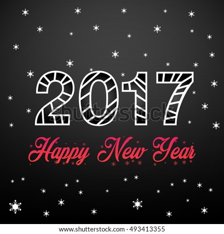 Vector illustration 2017 Happy New Year on dark background with trend red gradient. Numbers twenty, seventy with text.