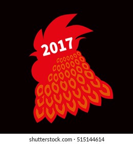 vector illustration 2017 new year with logo of head of rooster in calendar, red and black