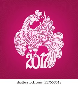 Vector illustration for 2017 year with fairy rooster - chinese symbol of new year.Image of 2017 year of Red Rooster.Vector element for New Year.