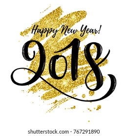 Vector illustration, 2018 hand written lettering. Happy New Year card design element