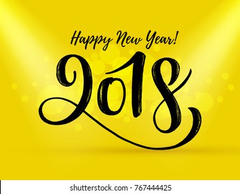 Vector illustration, 2018 hand written lettering. Happy New Year card design element