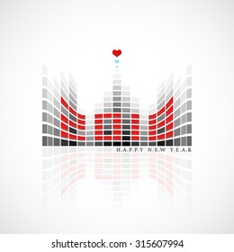 vector illustration of 2018 Happy New Year greeting looks like digital equalizer display with hearts on its top