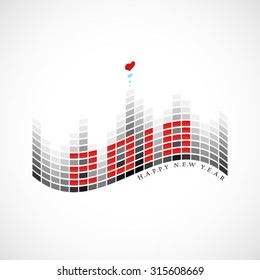 vector illustration of 2018 Happy New Year greeting looks like digital equalizer display with hearts on its top