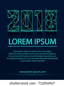 Vector illustration 2018 Happy New Year in futuristic style. Can be used for design flyers at the party in club, Christmas greeting and invitation cards.