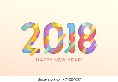 Vector illustration. 2018 Happy New Year. Text on the white background. Abstract design.