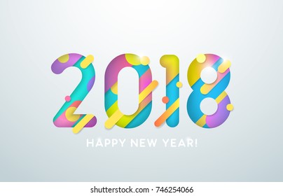 Vector illustration. 2018 Happy New Year. Text on the grey background. Abstract design.