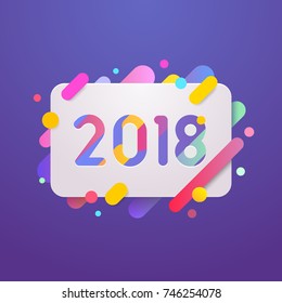 Vector illustration. 2018 Happy New Year. Text on violet background. Abstract design.