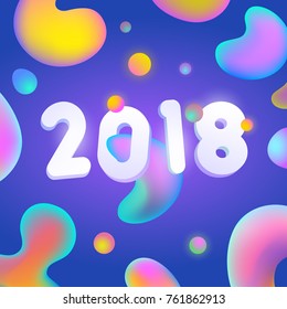 Vector illustration. 2018 Happy New Year. Text on violet background. Abstract design.