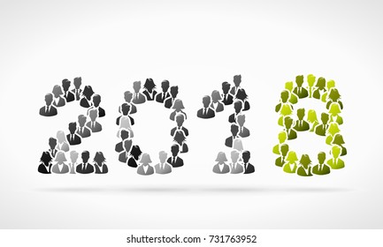 Vector illustration with 2018 made out of black and white people avatars 