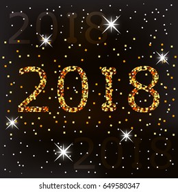 Vector illustration of a 2018 year of gold sparkles with a single piece in the form of a dog's bones. Design a calendar page for the new year of the dog