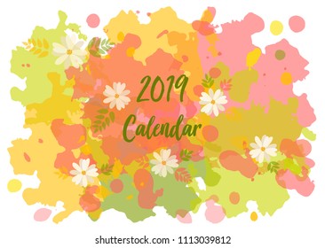 Vector illustration of 2019 calendar cover with abstract spring background. For print notebooks, daily planner for companies and private use. Organizer and Schedule, diary, planner cover page template