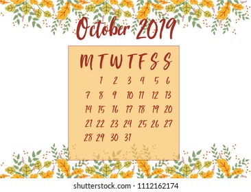 Vector illustration of 2019 calendar set with abstract season background. For print notebooks. Cute page for notes and time managment. Daily planner 2019 calendar for companies and private use.