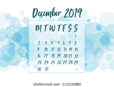 Vector illustration of 2019 calendar set with abstract season background. For print notebooks. Cute page for notes and time managment. Daily planner 2019 calendar for companies and private use.