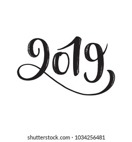 Vector illustration, 2019 hand written lettering. New Year design element