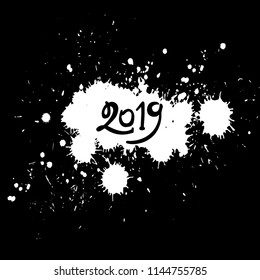 Vector illustration, 2019 hand written lettering. New Year design element